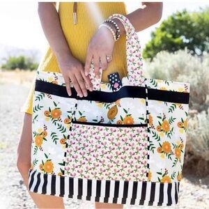 Plunder Designs Floral Tote Bag/Diaper Bag with Black and White Stripes